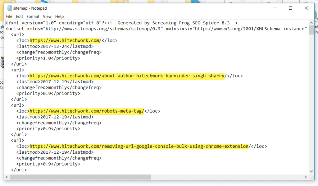 text file and synatx of XML sitemap