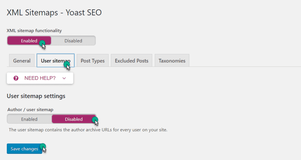 user sitemap in yoast