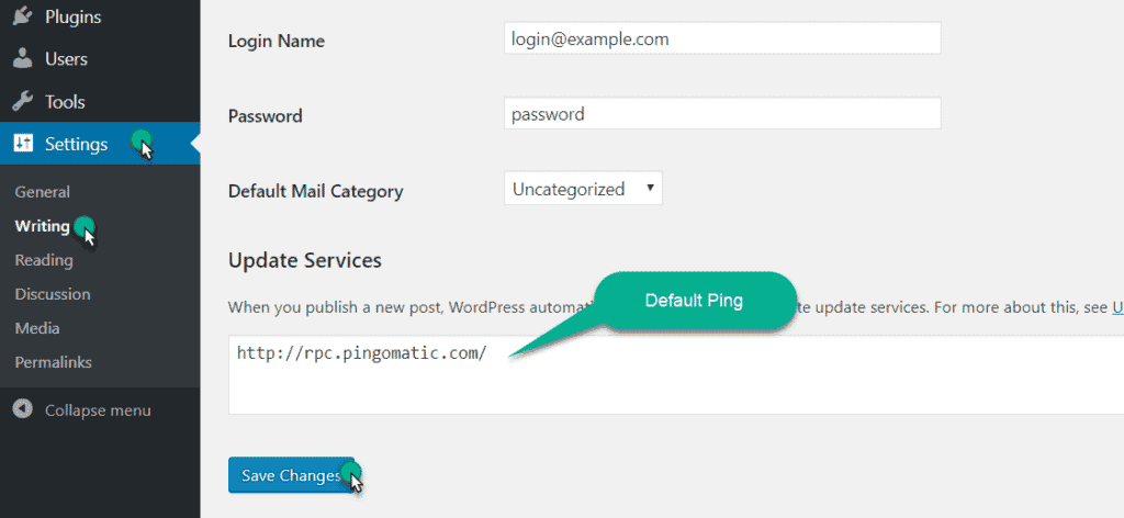 addd new ping list in wordpress box