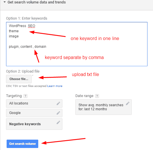 set search volume option in adword