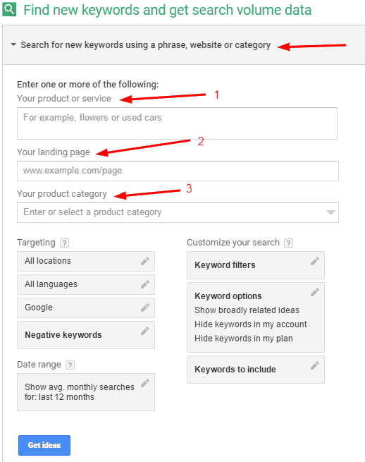 three main tool in adword planner