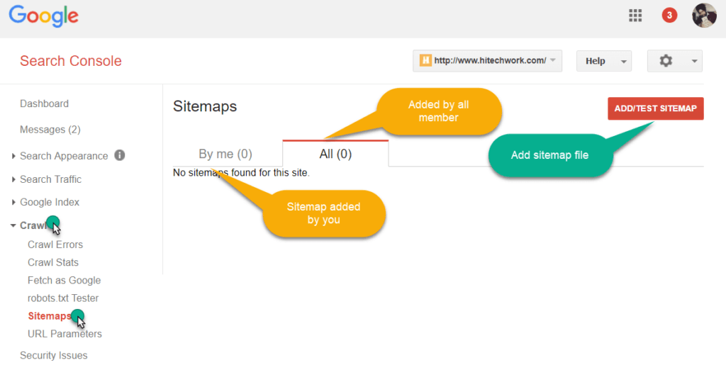 fresh view of sitemap option in google search console