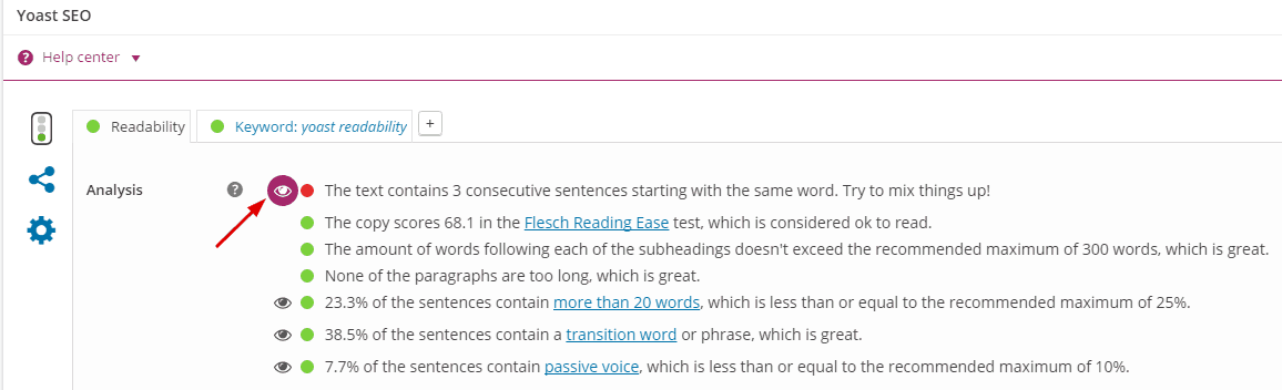 click on error in yast readability function