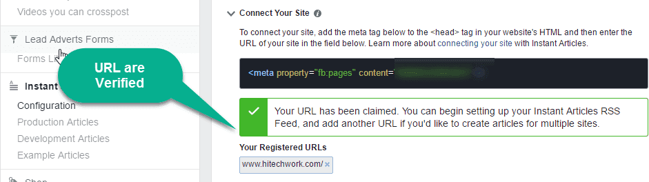 Verify URL for facebook