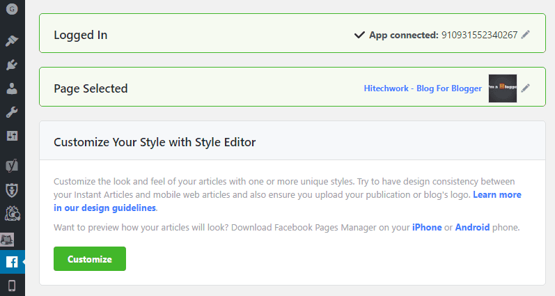 Click on Customize in plugin