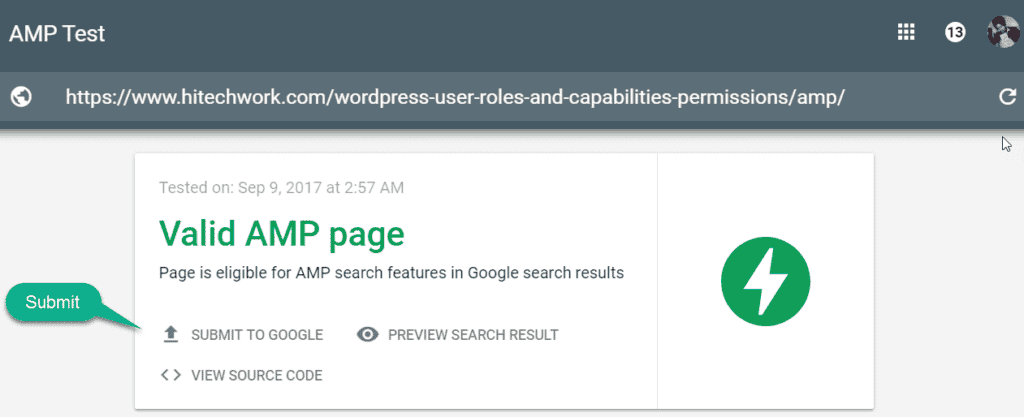 google amp page test