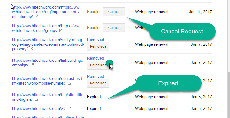 Removed page list in webmaster tool