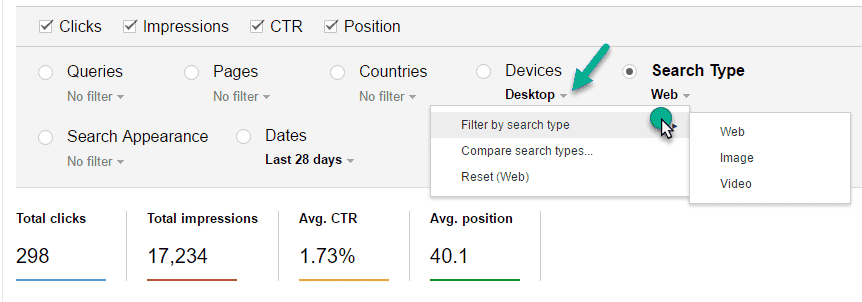 Search Types report in webmaster tool