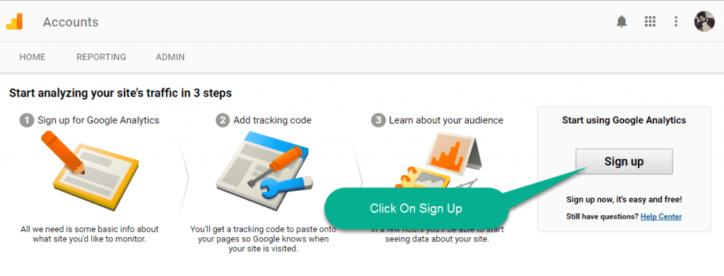 Sign Up google Analytic Account