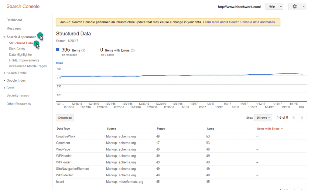 structured data markup option in webmaster tool