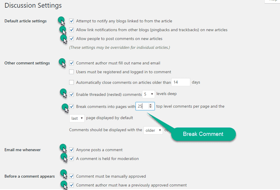 discussion setting in wordpress