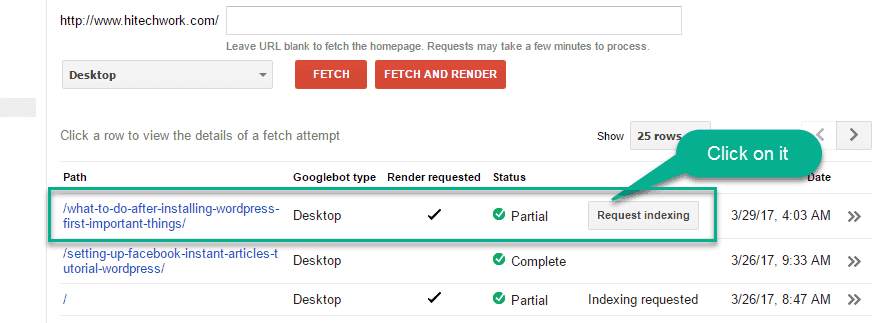 fetch Index Report in webmaster tool