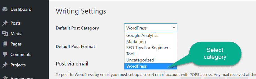 Default Category in wodpress