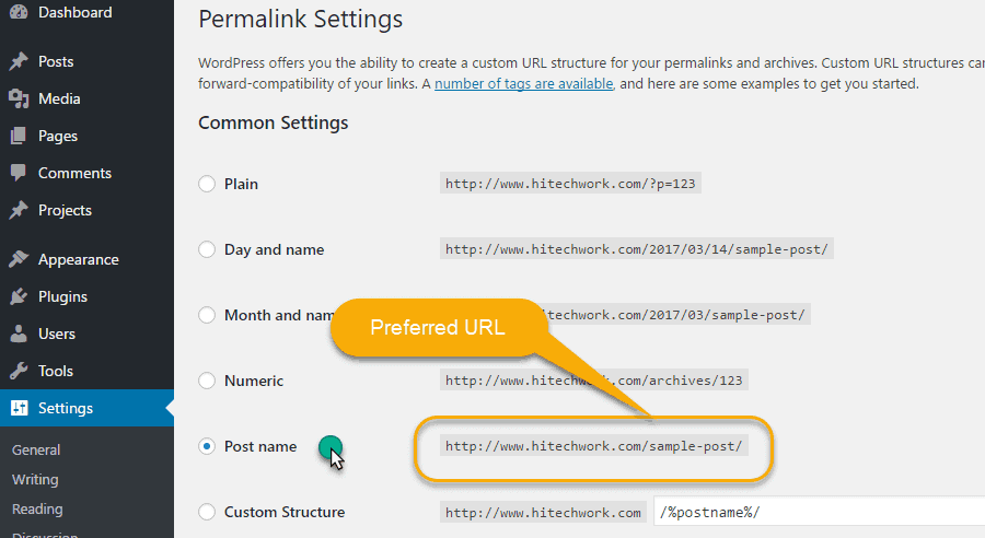 Permalink setting in wordpress