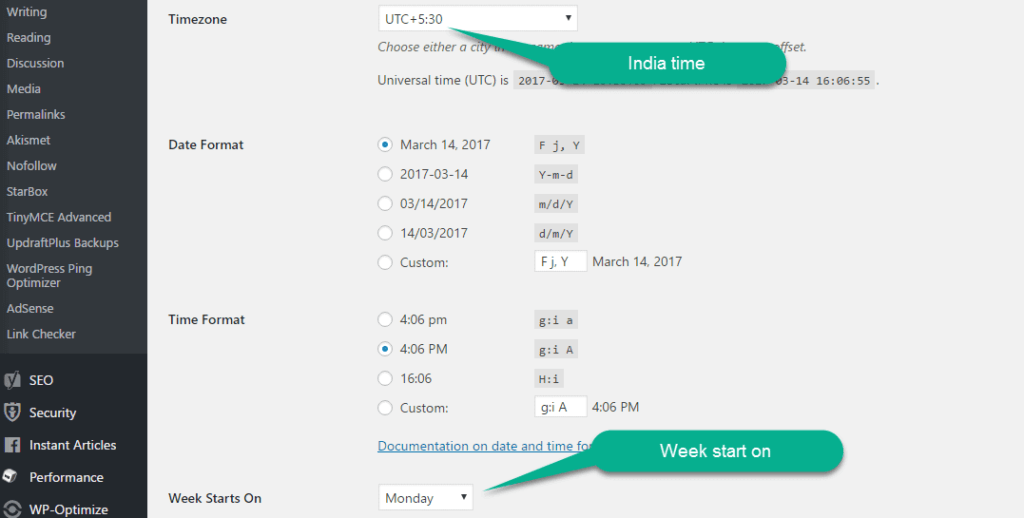 Time Setting in wordpress