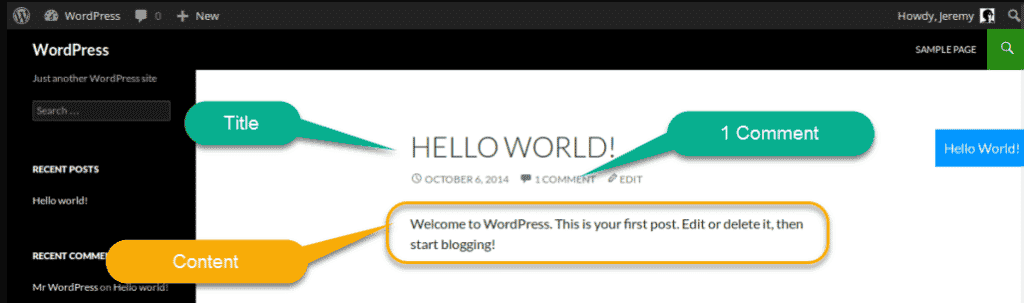 wordpress default post on home page