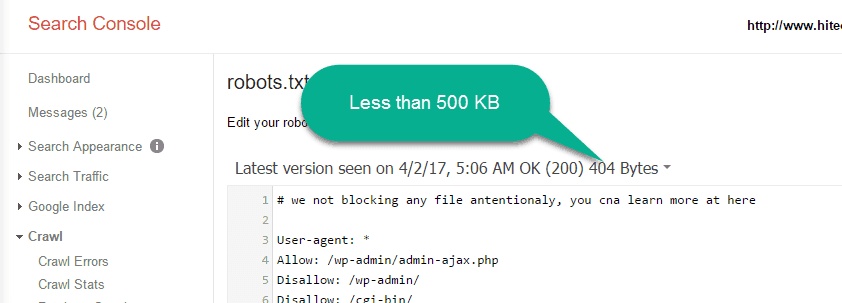 robots.txt file should be Less than 500KB