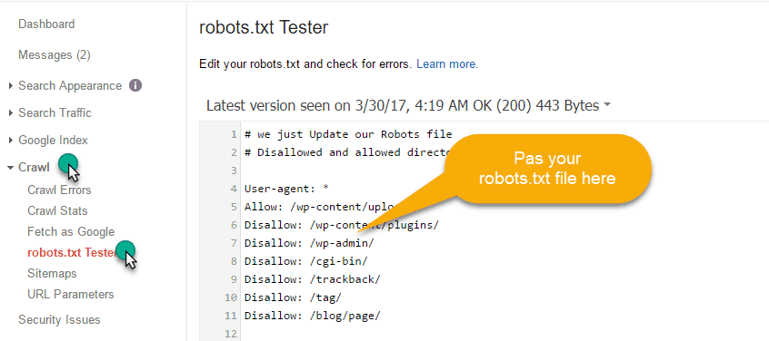 Robots file in google webmaster tool