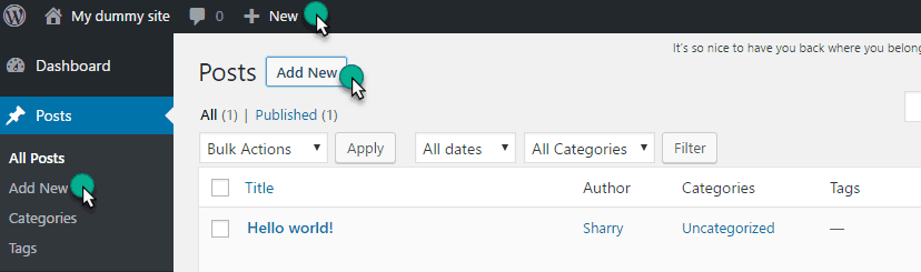 option to Open Post Editor in wordpress