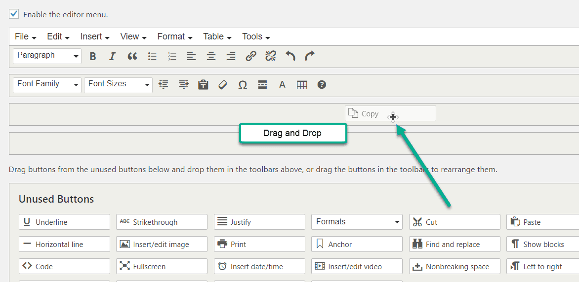 configure tinymce advance plugin