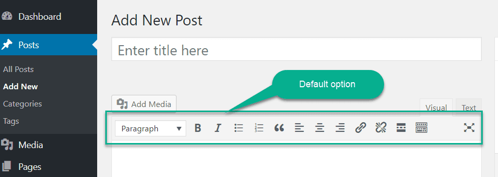 default editing option in wordpress