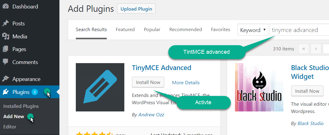 install and activate the TinyMCE advanced plugin