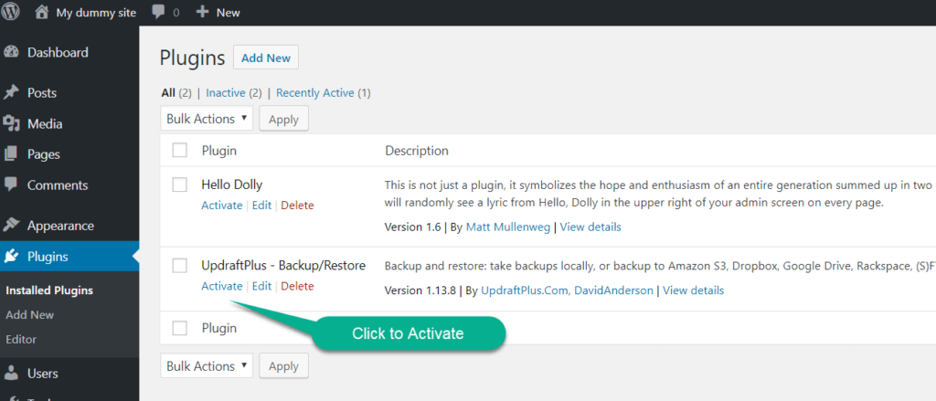 activate or delete the plugin in wordpress