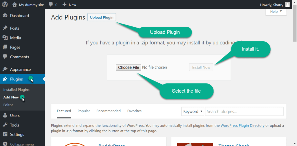 install wordpress plugin manually in the wordpress