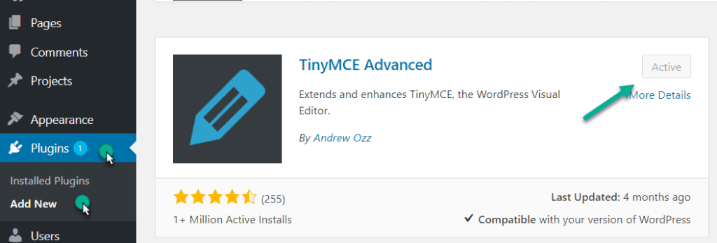 tinymce advanced plugin in wordpress