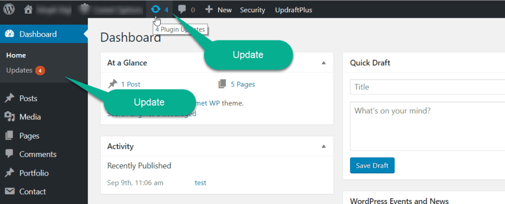 update plugin from dashboard