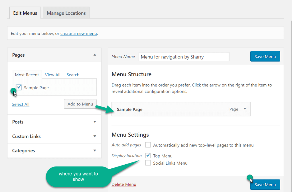 add page to menu in wordpress