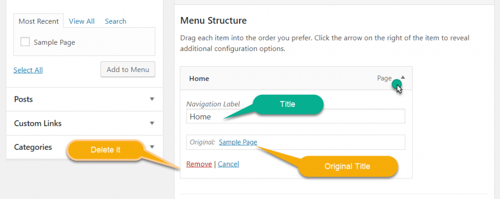 change the title of menu in wordpress