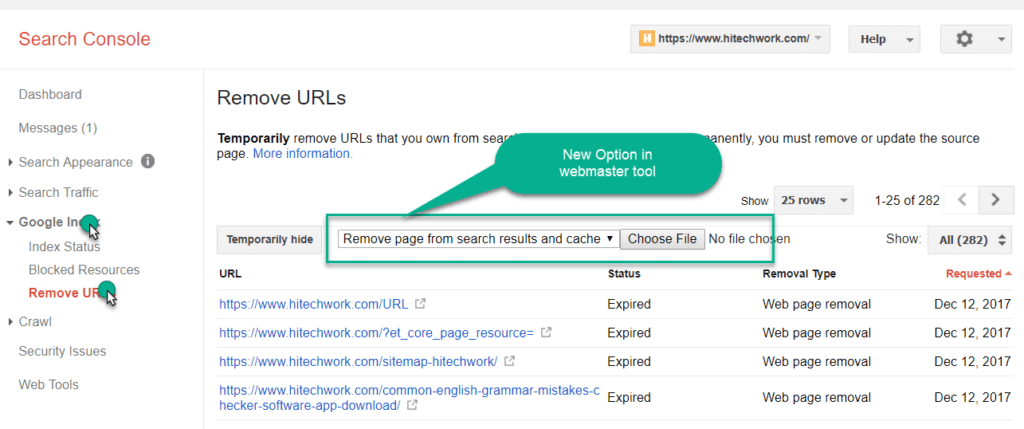 new bulk URL removal option in webmaster