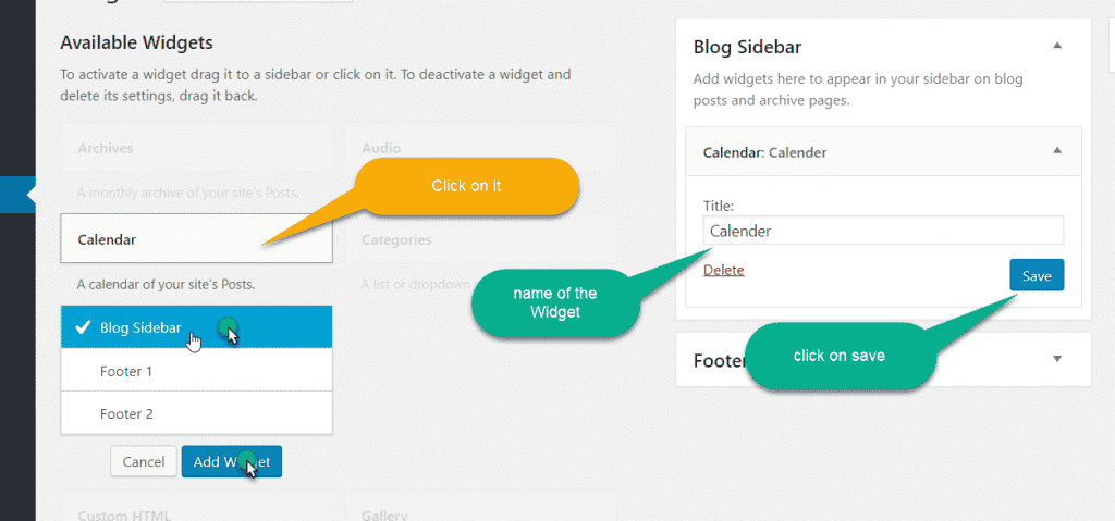 save the widget in wordpress