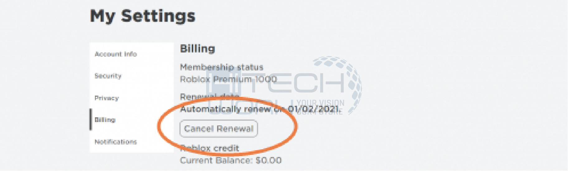 tap on cancel renewal