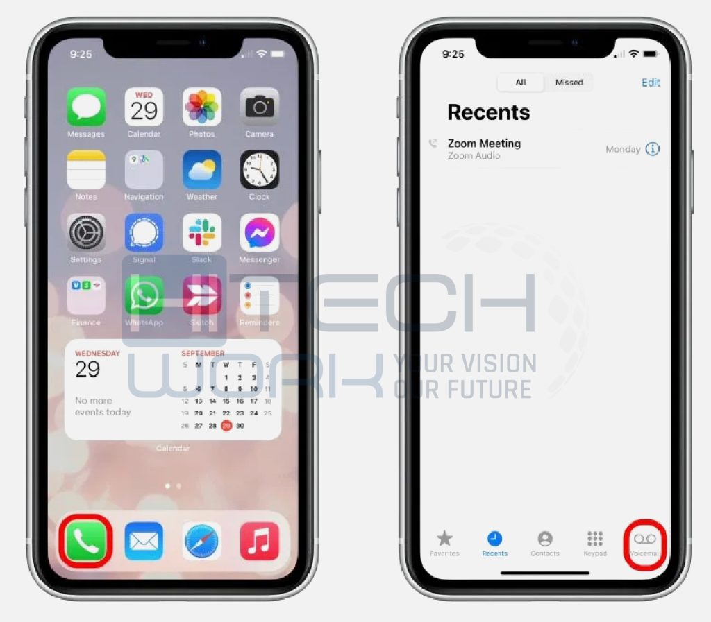 Step 1 & 2 – Tap Phone app & Tap Voicemail Icon