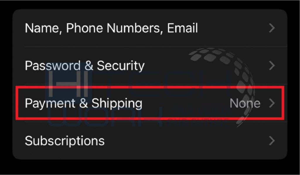 Step 3 - Tap Payment & shipping to change payment method on iPhone