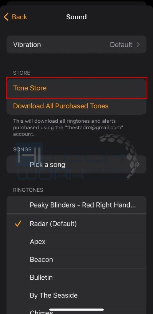 Step 6 - Tap Tone Store to head over to the iTunes section 