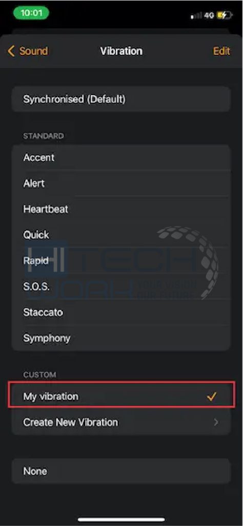 Step 6 - custom vibrations appear under the Custom section on the Vibration screen