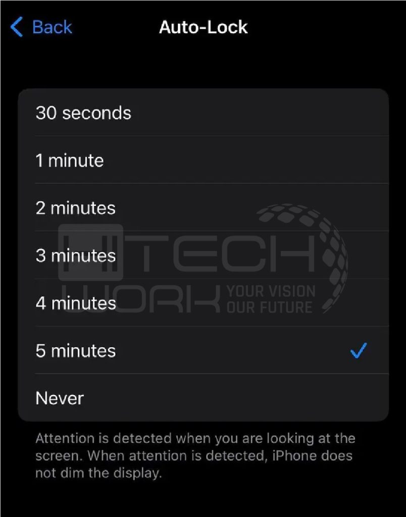 Step 4 - select the screen auto lock time