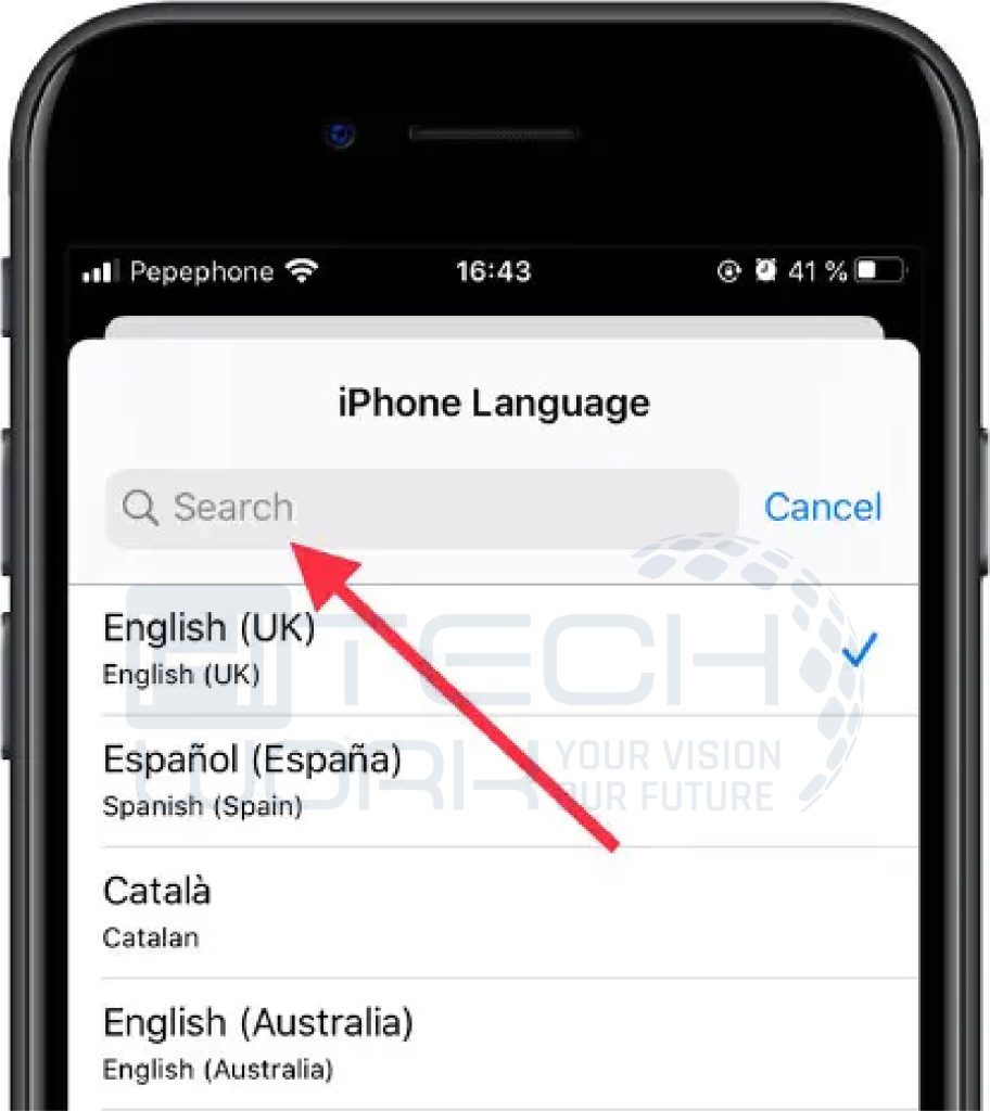 step 5: tap search and type to change iPhone Language