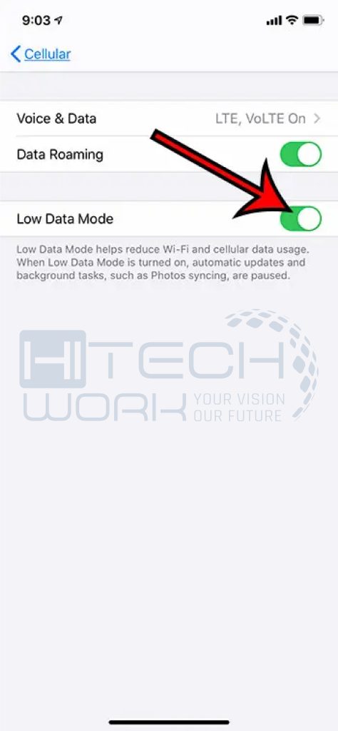 turn off low data mode on your iPhone by dragging the toggle
