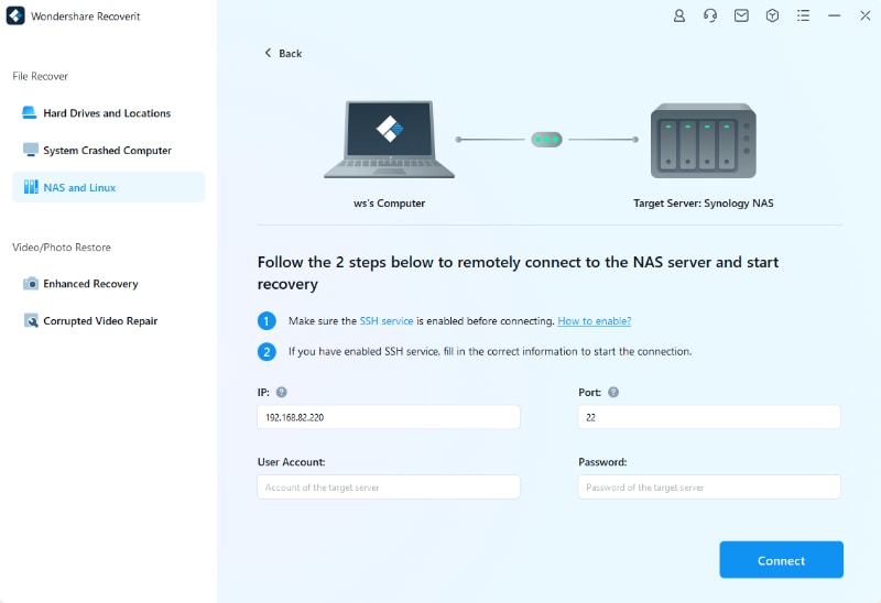 restore lost data by connecting nas storage device