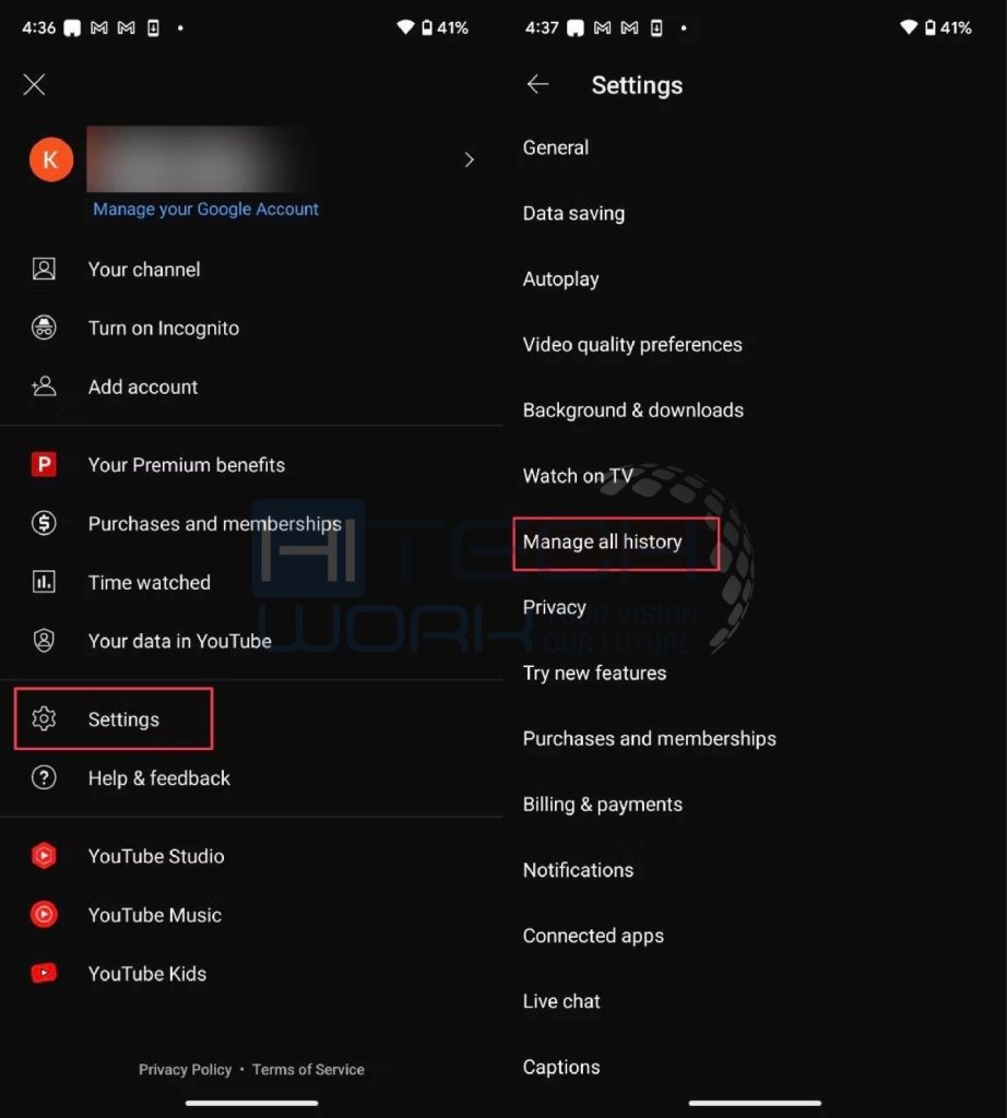 Settings- Manage all history