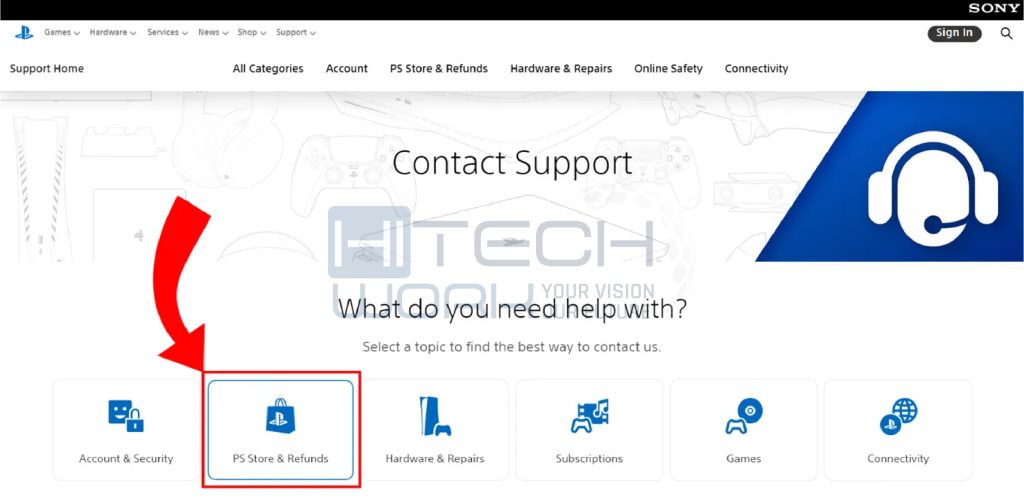Click on the PS Store & Refunds option