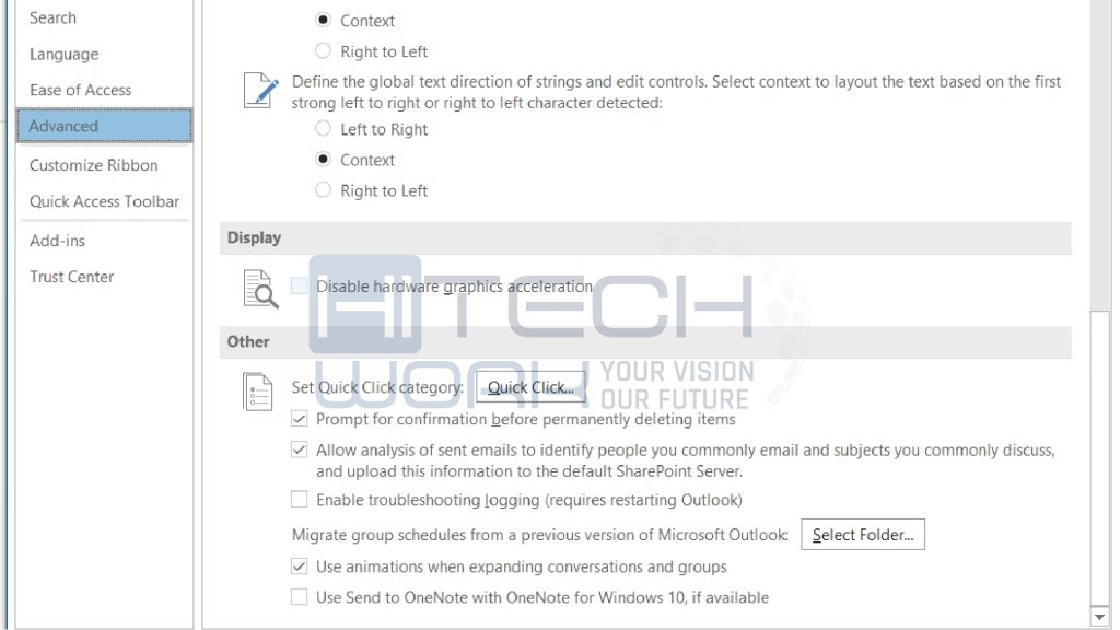 Switch off hardware acceleration to solve Outlook stuck on loading profile
 