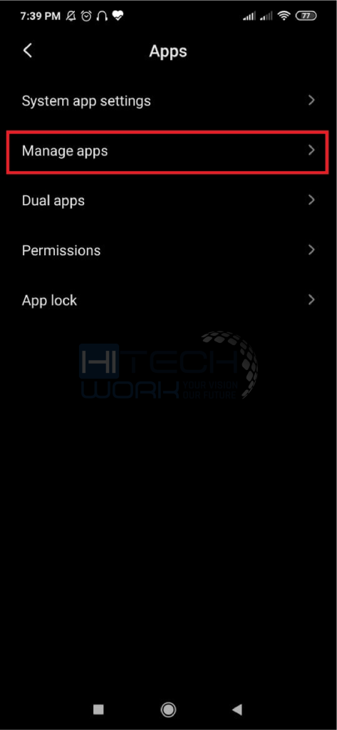 Select manage  Apps 