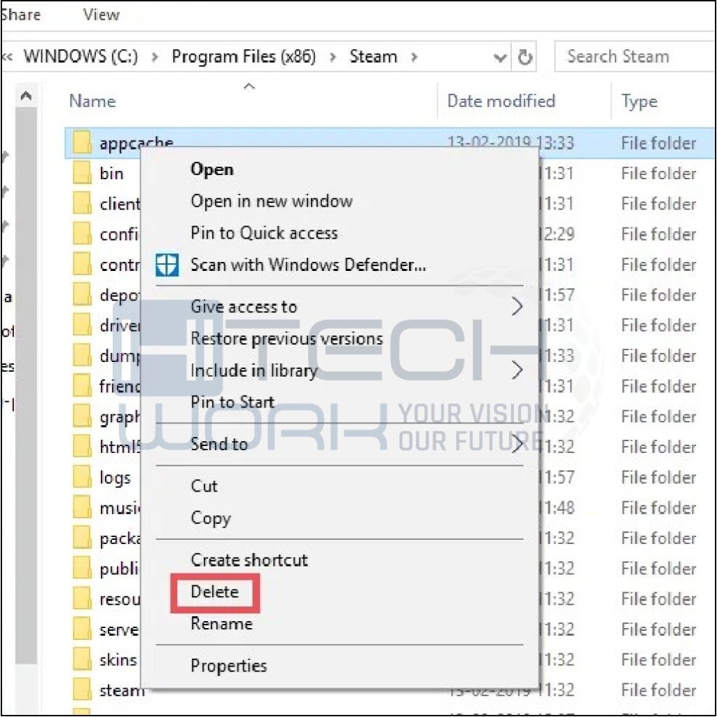 Delete appcache folder