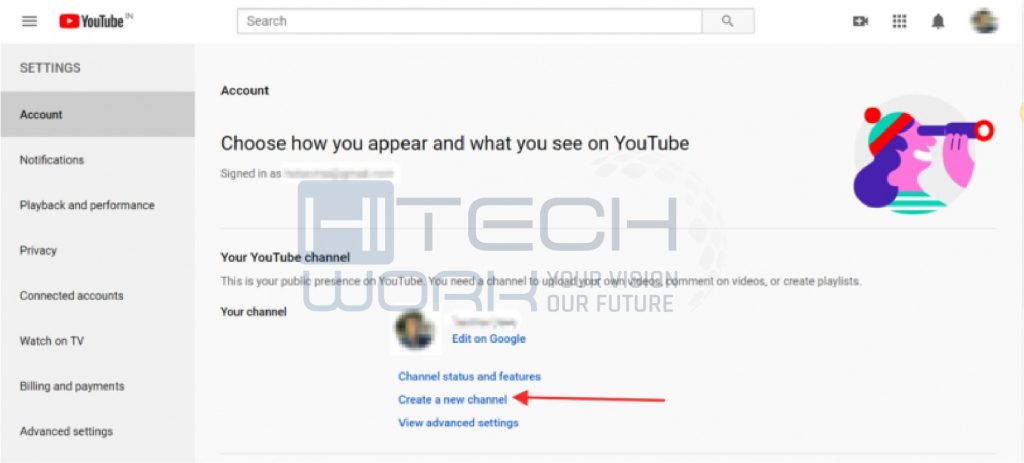 YouTube account settings