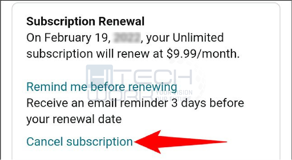 Click Cancel Subscription